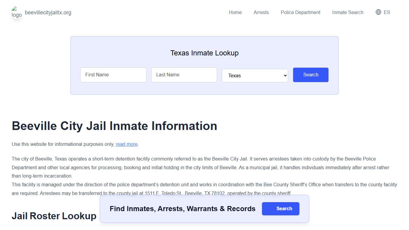 Beeville Jail, TX Inmate Roster, Municipal Jail Info