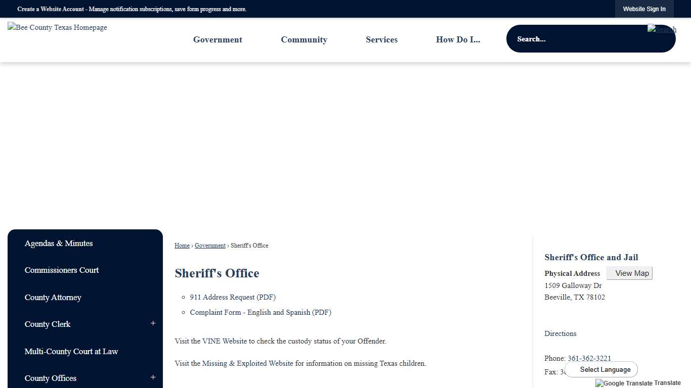 Sheriff's Office Bee County, TX